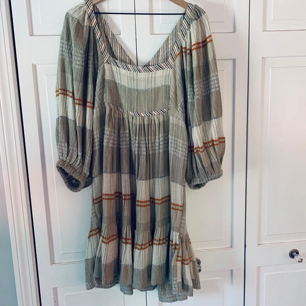 Striped Free People dress with blousy sleeves
